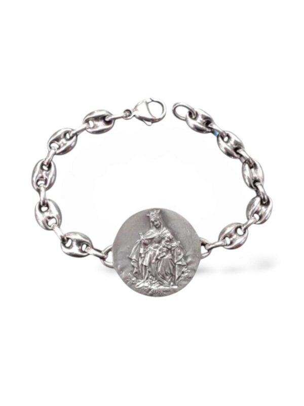 pulsera escapulario en plata. virgen del carmen y sagrado corazón
