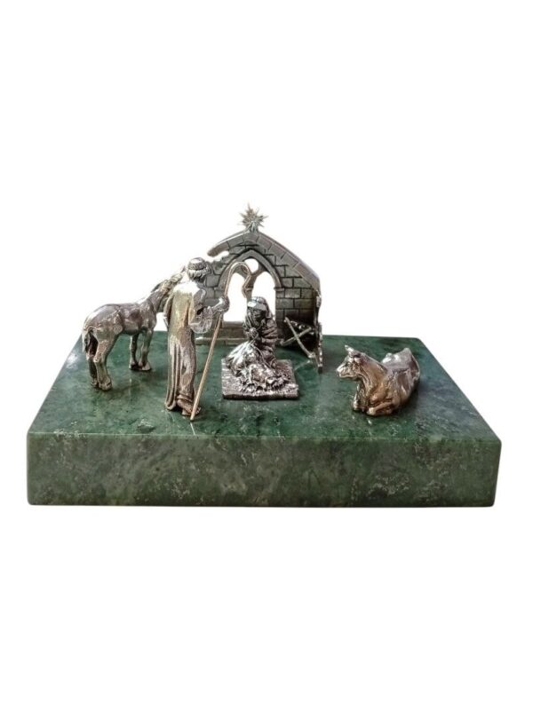 belén en miniatura de plata de ley sobre base verde joyeria-plata-granada