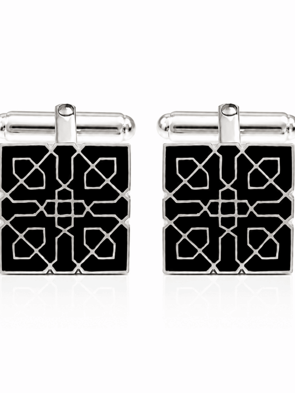 gemelos en plata de ly y esmalte a fuego, modelo celosias de la alhambra.