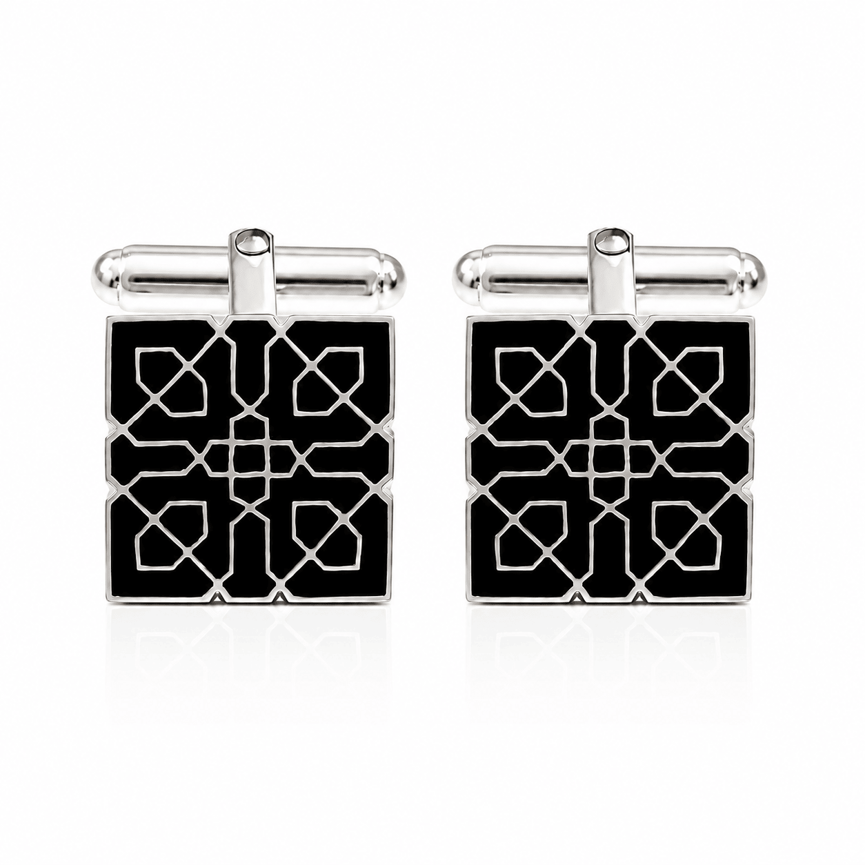 Gemelos en plata de ley y esmalte a fuego, modelo Celosias de la Alhambra.